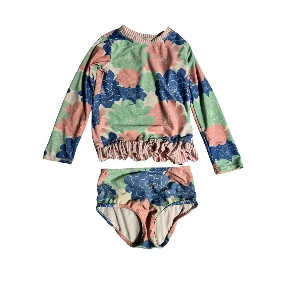 Ruffle Butts Girls Rash Guard Size 6 Floral Long Sleeve Beach Vacation
